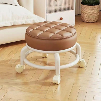 Low-profile portable small round waterproof durable stool with leather fabric and thick seat cushion