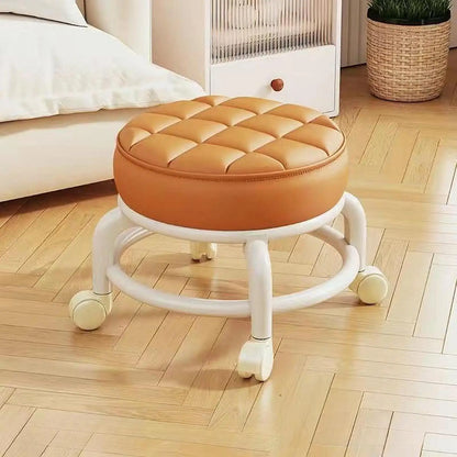 Low-profile portable small round waterproof durable stool with leather fabric and thick seat cushion