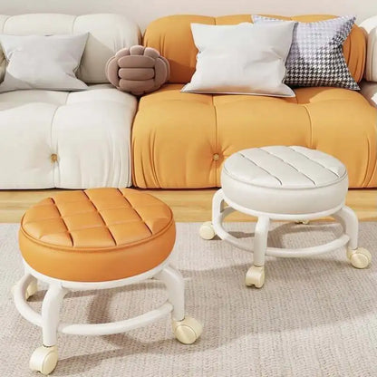 Low-profile portable small round waterproof durable stool with leather fabric and thick seat cushion