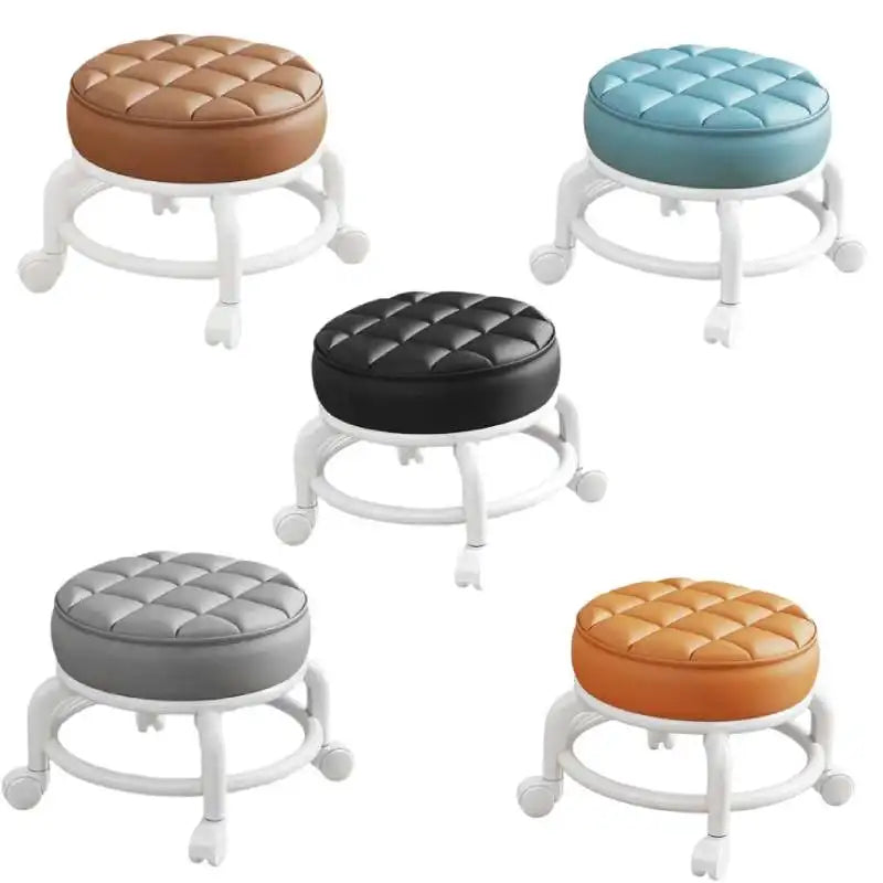 Low-profile portable small round waterproof durable stool with leather fabric and thick seat cushion