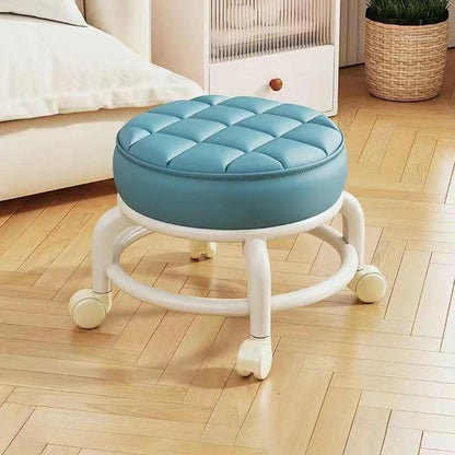 Low-profile portable small round waterproof durable stool with leather fabric and thick seat cushion