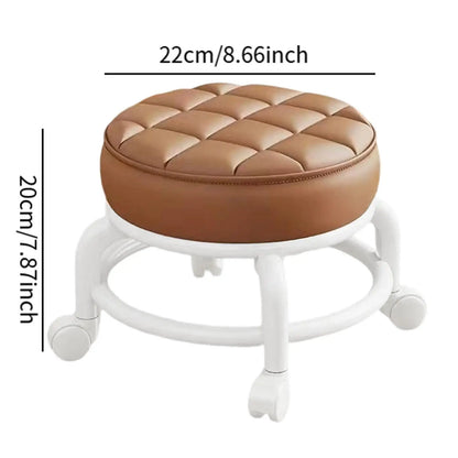Low-profile portable small round waterproof durable stool with leather fabric and thick seat cushion