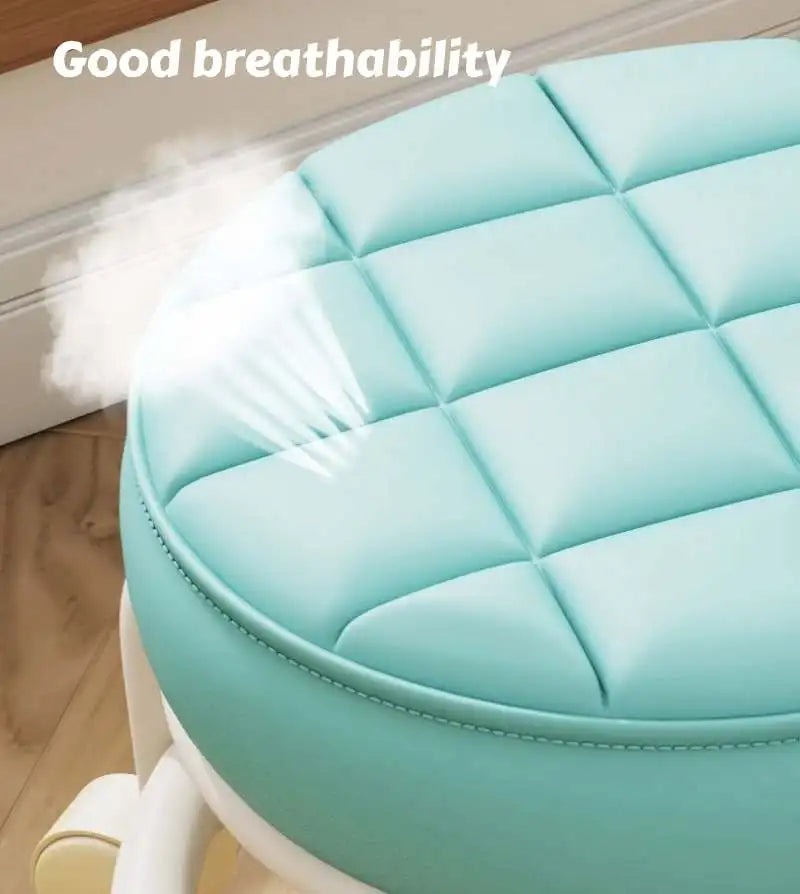 Low-profile portable small round waterproof durable stool with leather fabric and thick seat cushion