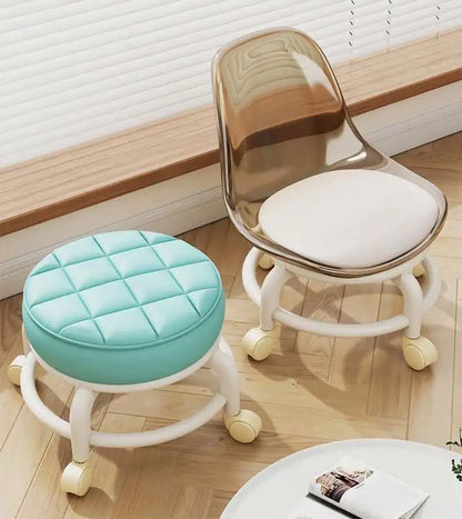 Low-profile portable small round waterproof durable stool with leather fabric and thick seat cushion