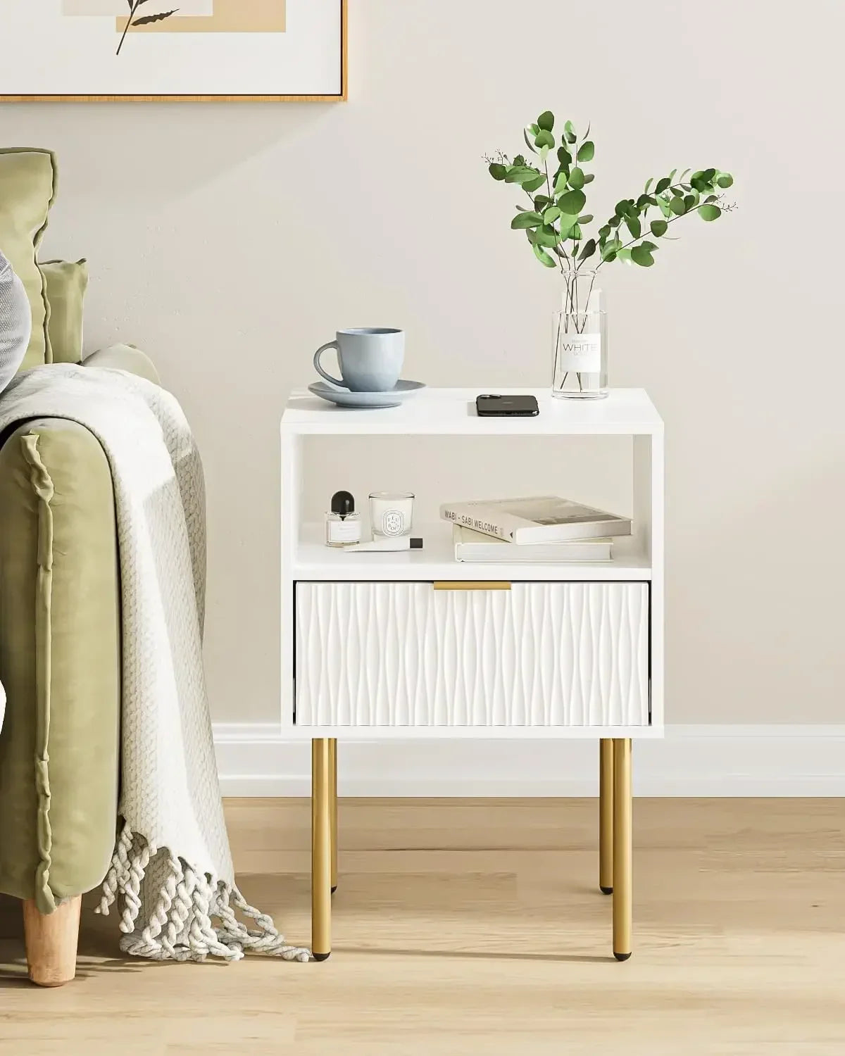 Bedside Table with Gold Frame