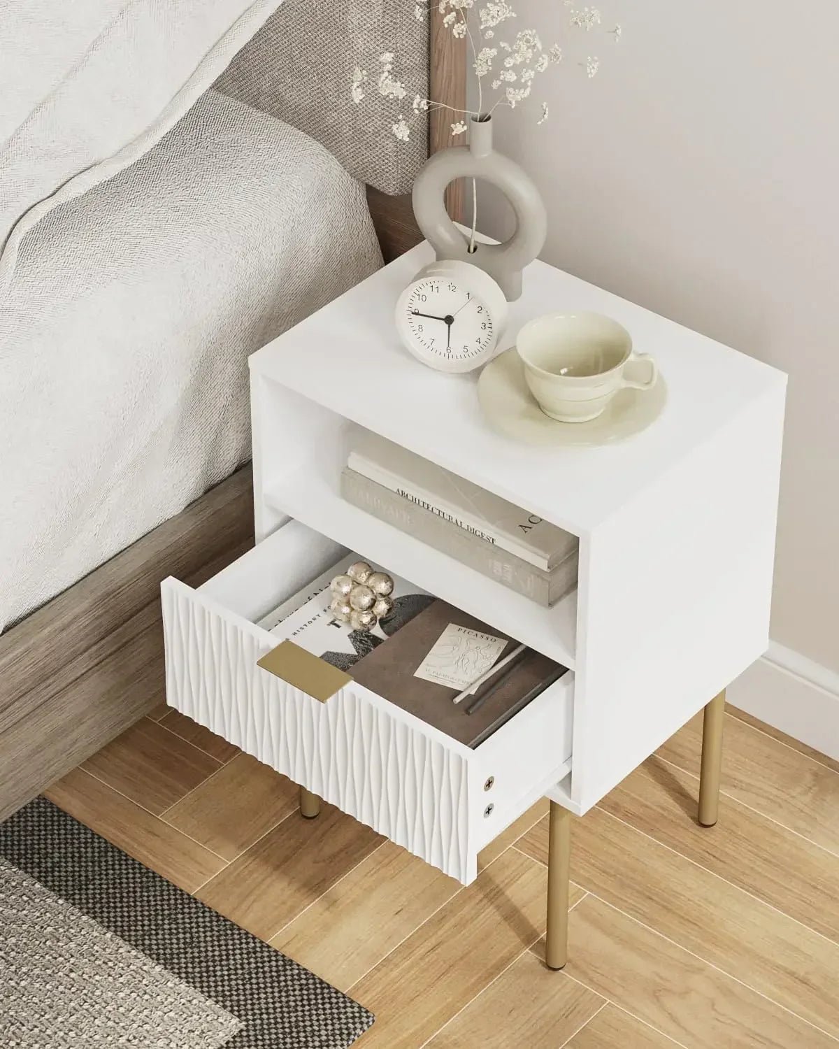 Bedside Table with Gold Frame