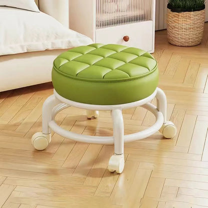 Low-profile portable small round waterproof durable stool with leather fabric and thick seat cushion