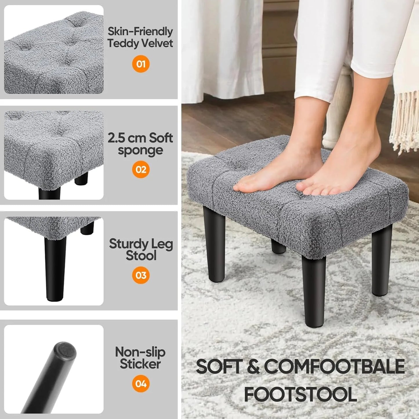 Teddy bear plush footstool with legs, suitable for office